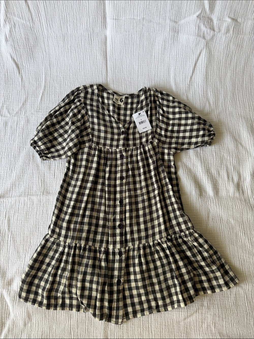 Cotton On KIDS Black and Cream Gingham Button-Front Dress